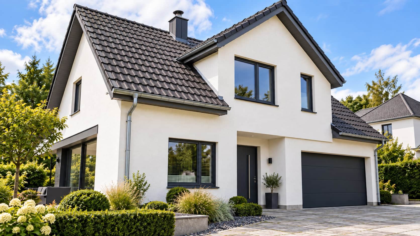 La même maison après nettoyage : toiture et façade propres